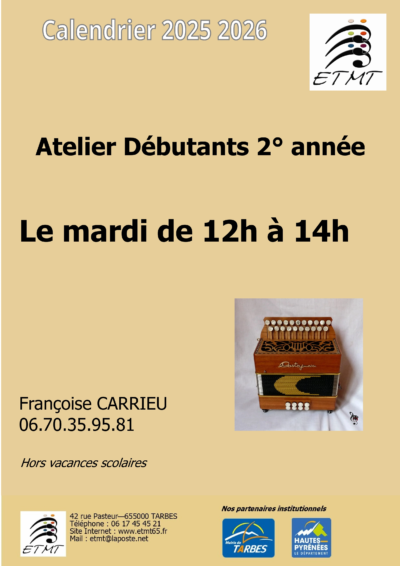 Calendrier 2025-2026 atelier débutants 2ème annéeDiato