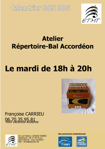 Calendrier 2025-2026 atelier répertoire bal Diato