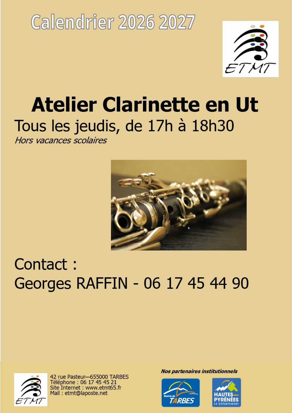 Calendrier de l'atelier clarinette 2026