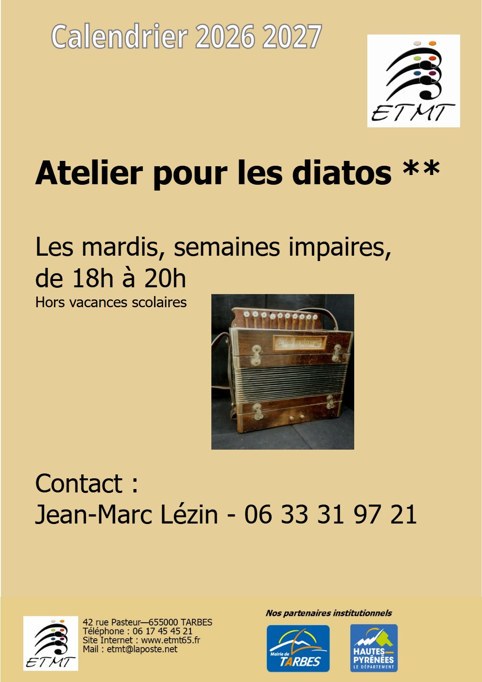 Calendrier 2025-2026 atelier non débutants depuis peuDiato