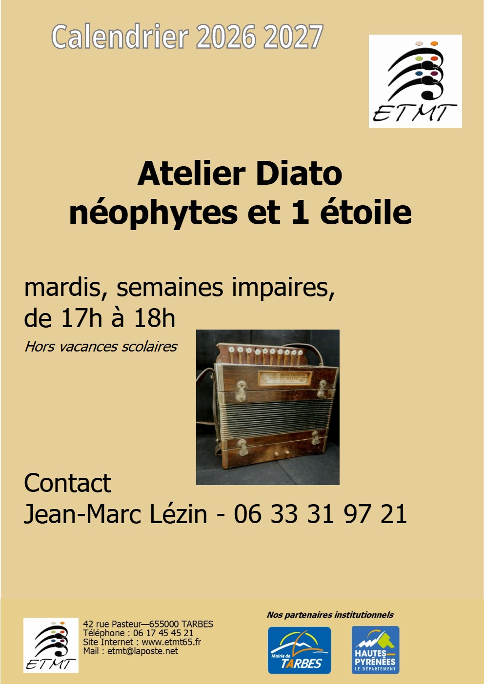 Calendrier 2025-2026 atelier débutants Diato