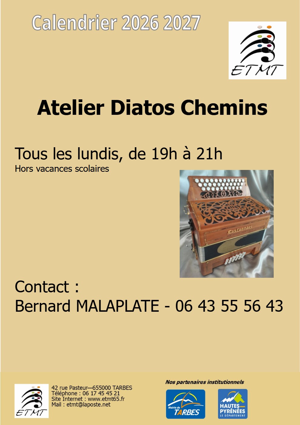 Calendrier 2025-2026 atelier débutants 2ème annéeDiato