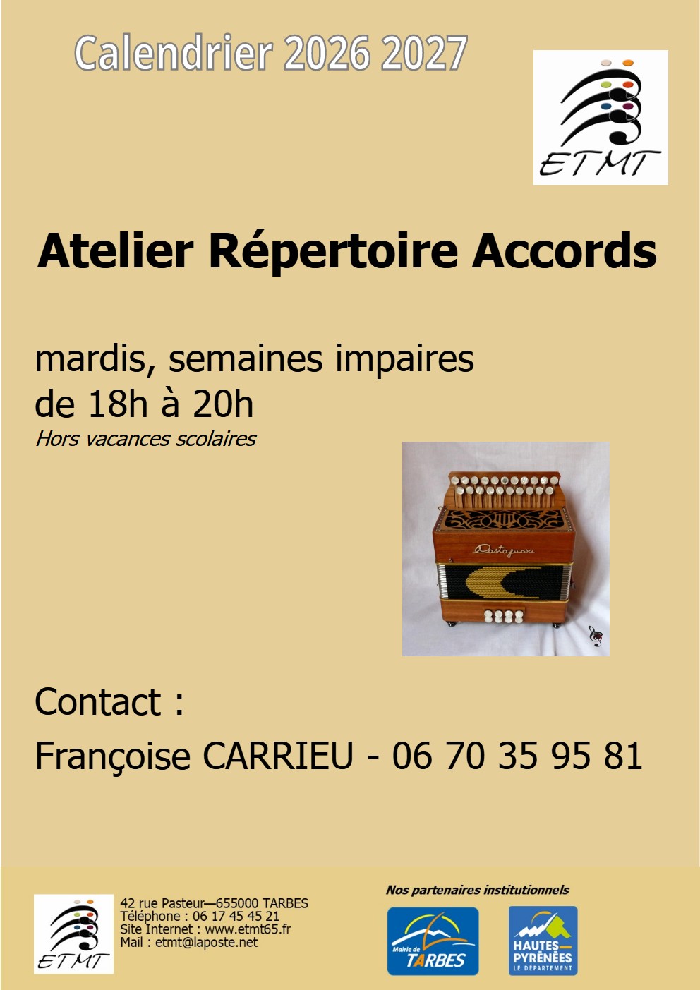 Calendrier 2025-2026 atelier débutants 2ème annéeDiato