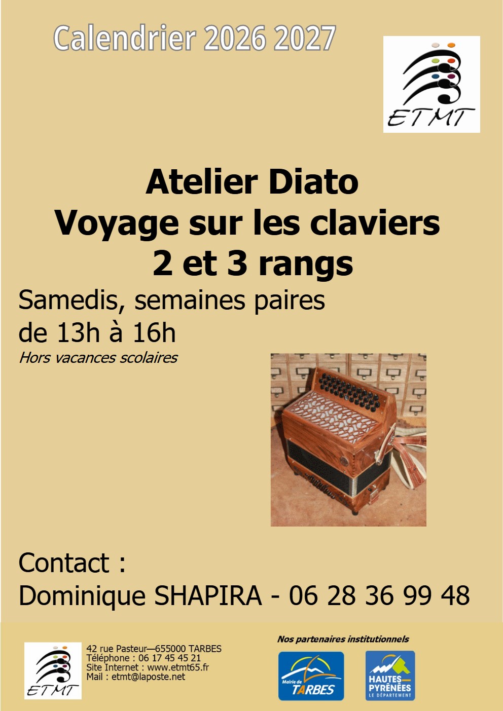 Calendrier 2025-2026 atelier Voyage sur les deux rangs et 3 rangs Diato